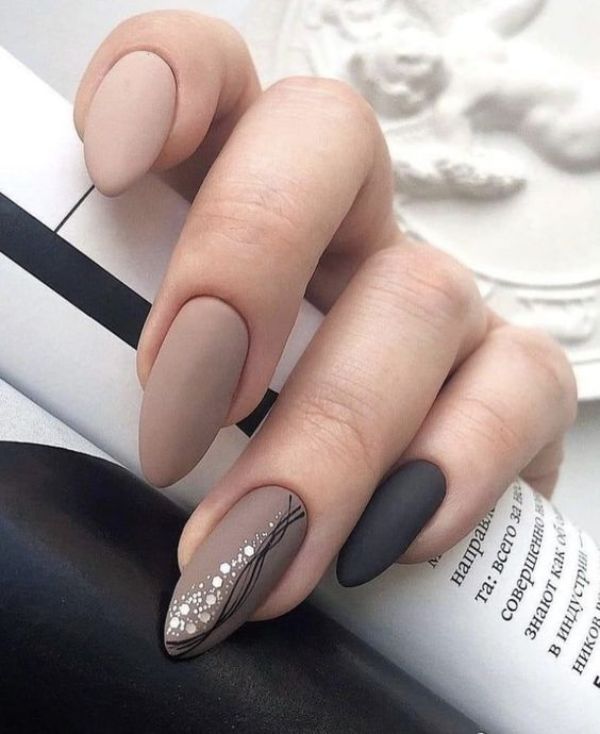 matte brown and gray nails