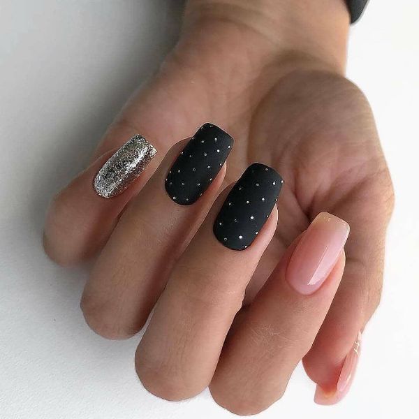 silver beige and black nail art for women