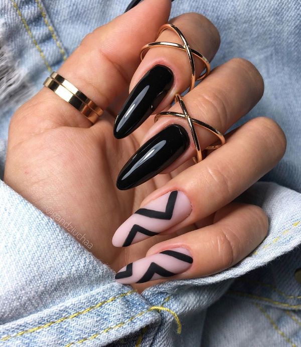 beige and black manicure nail design art