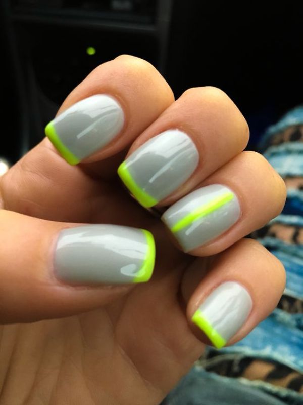 yellow and gray French nails