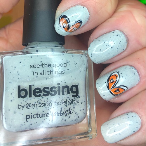gray nail art with butterflies