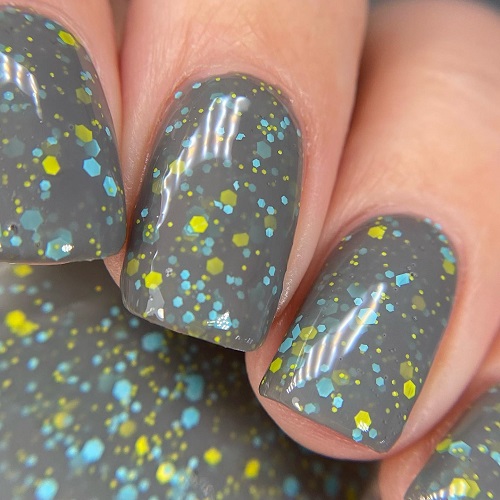 gray nail polish with hexes