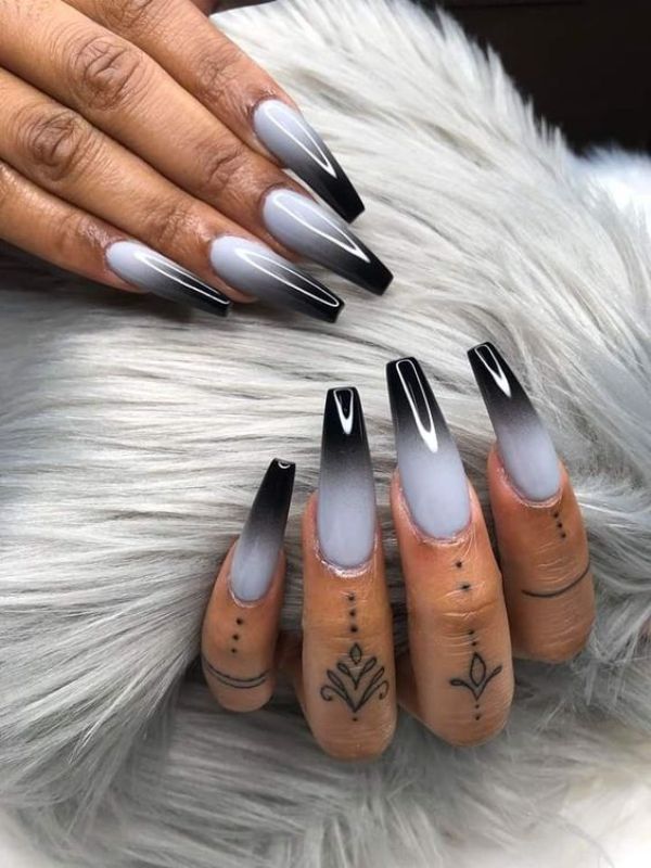 fake gray nails with ombre