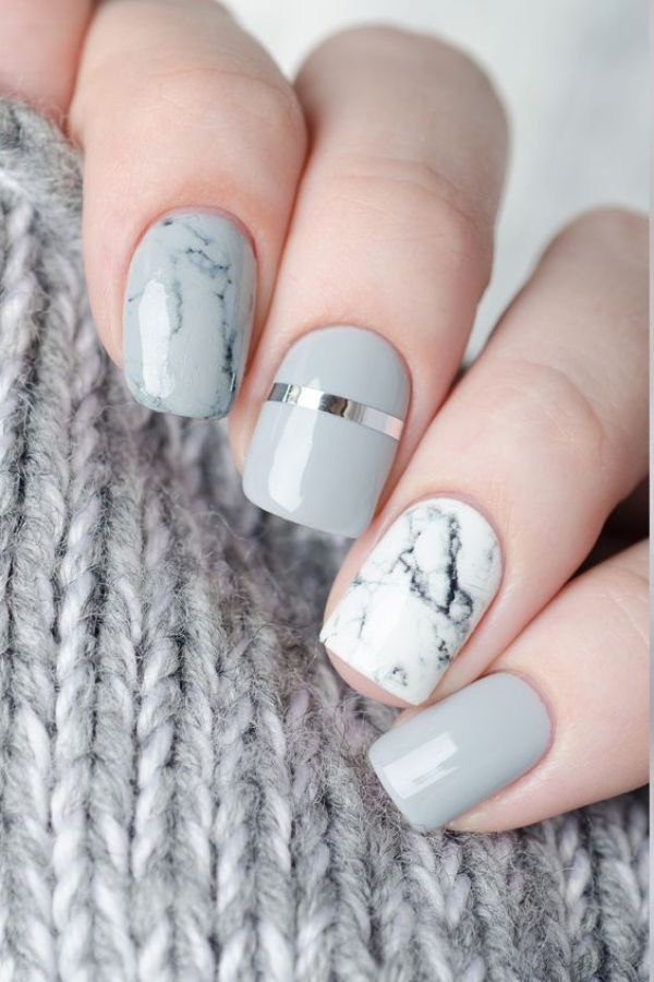 marble white and gray nails