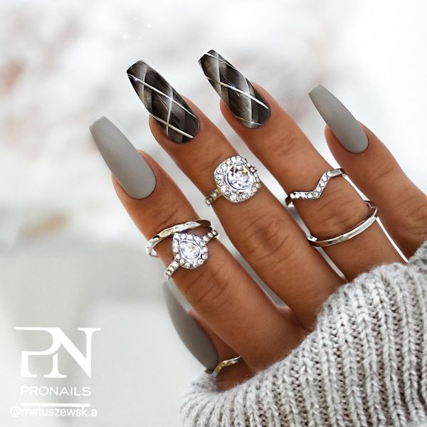 coffin shaped gray nails