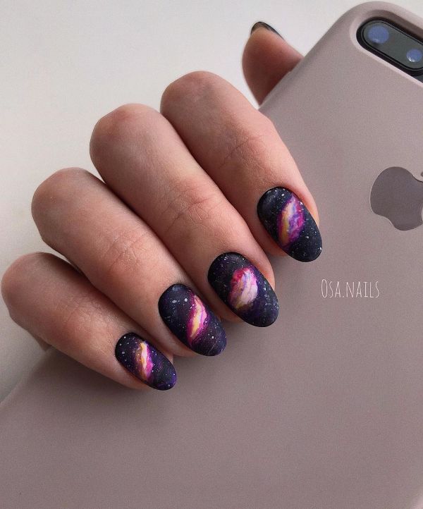 black galaxy nails design
