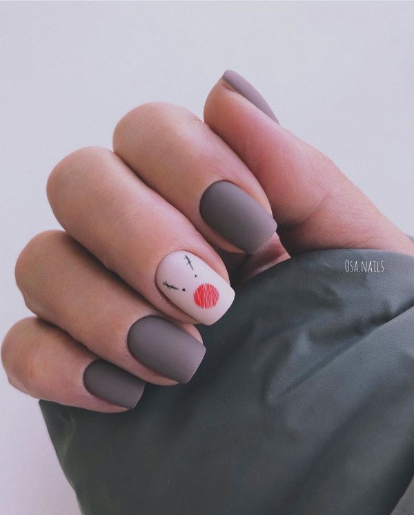 Christmas gray nails with a dear