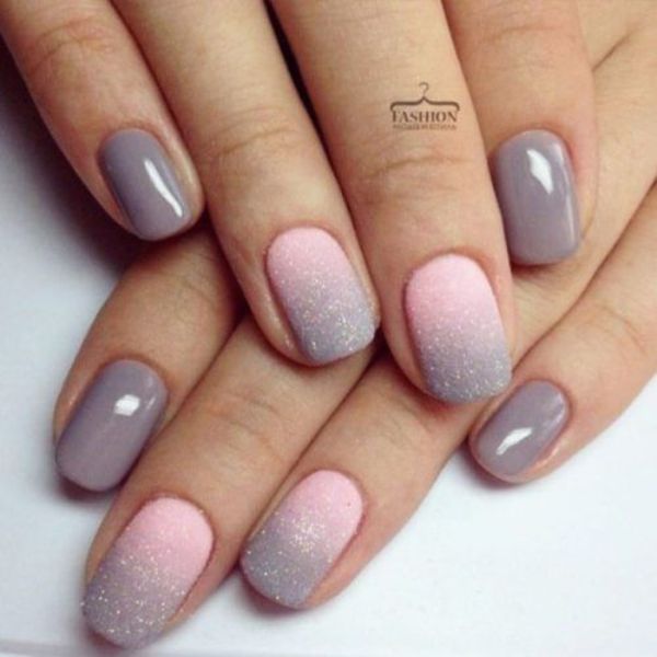 pink to gray sugar ombre nails