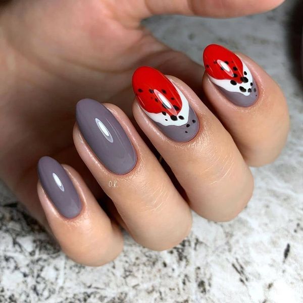 red and gray nails