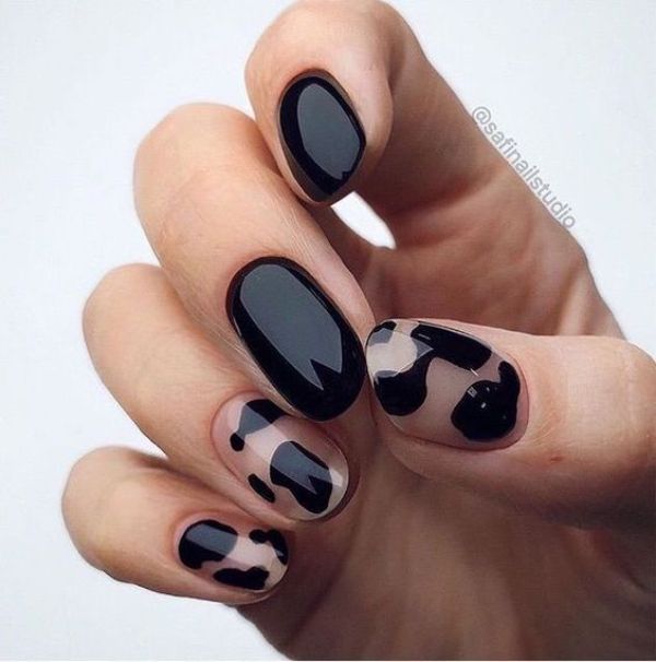black cow nail design