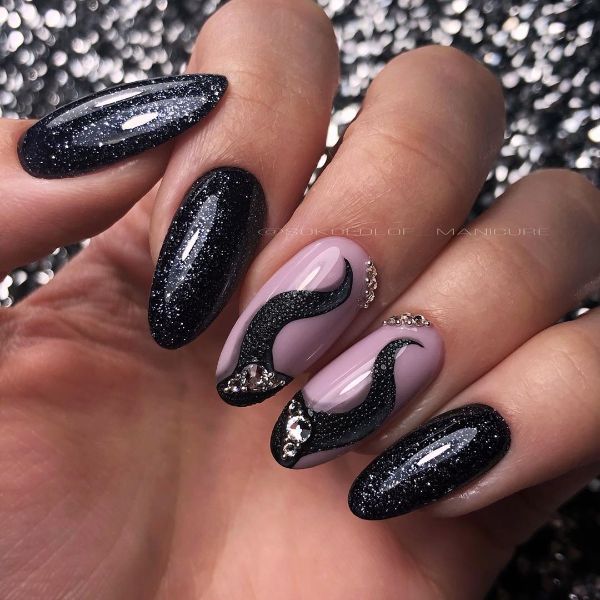 black Halloween Malefisent nails