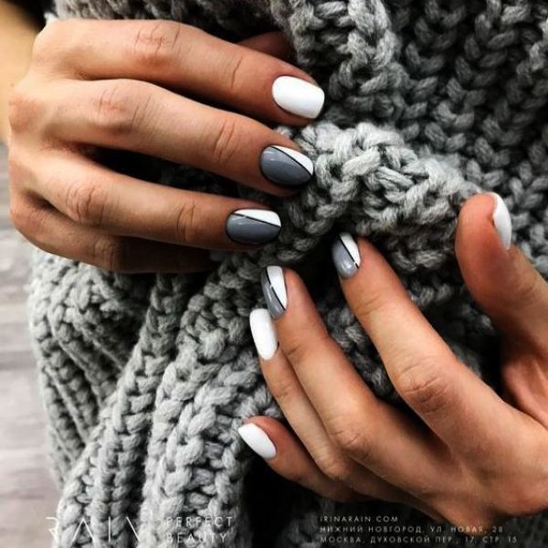 geometric gray nails design