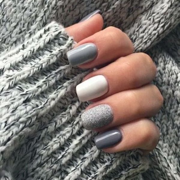 gray nails and white nail polish
