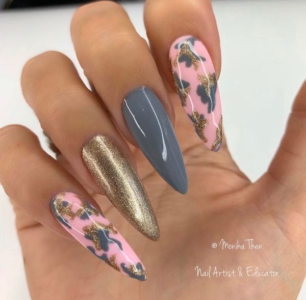 gray camouflage nails