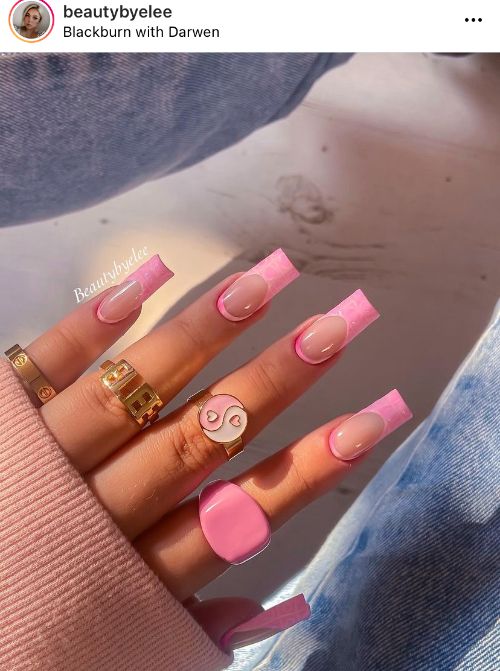 pink French tips on square nails