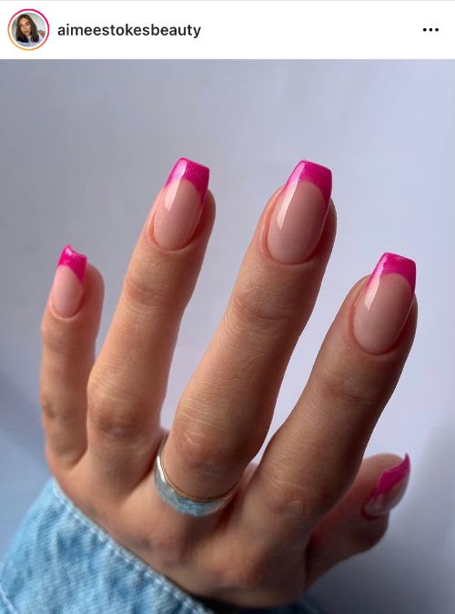 pink French nails tips with beige base shade
