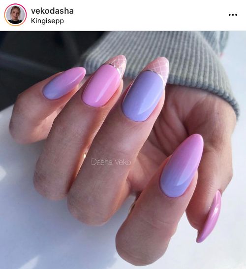 blue and pink French nails