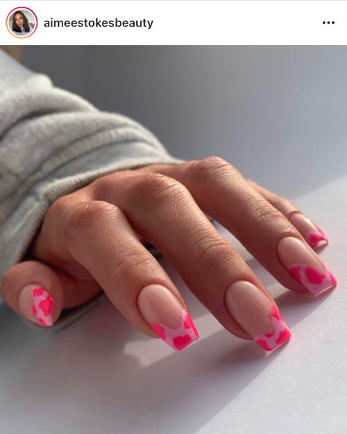 pink French asymmetric nail art