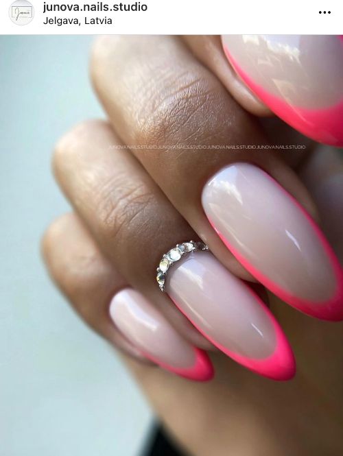 neon pink French nails