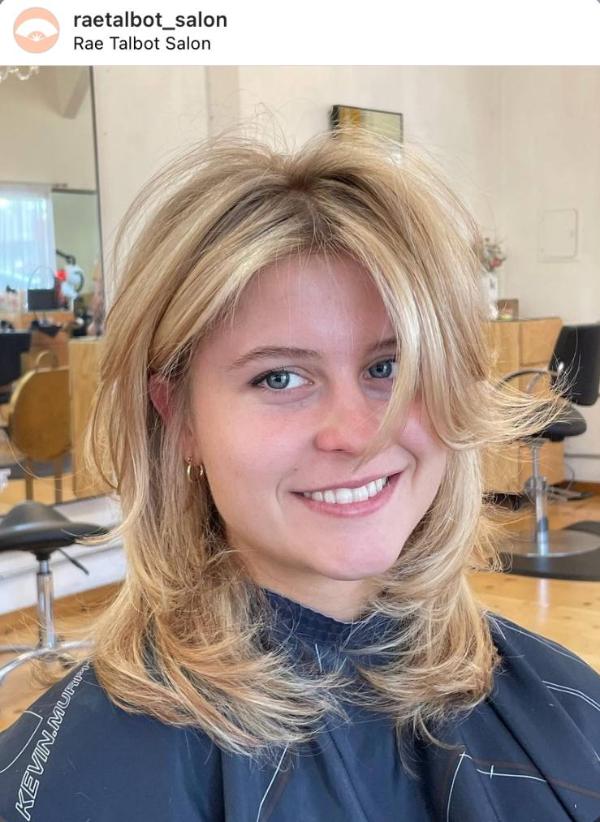 Rachel cut with highlights and stripes