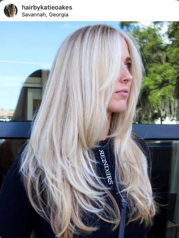 white blonde Rachel cut for thick hair