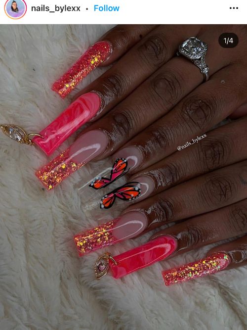 pink French nails on dark skin
