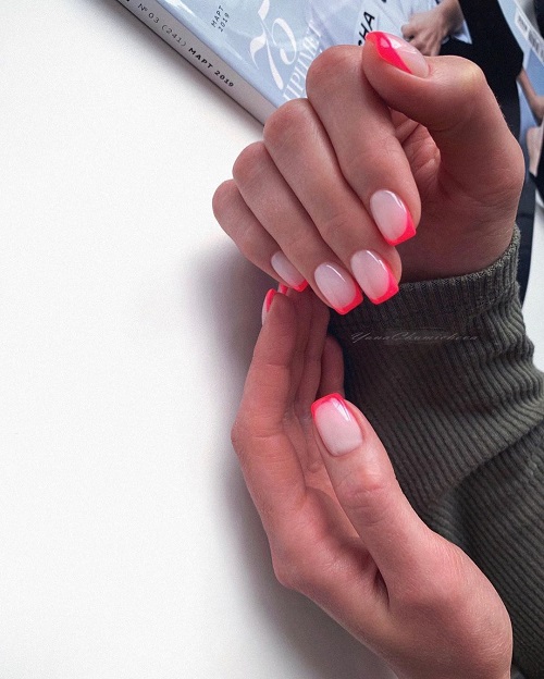 bright pink French tips nails