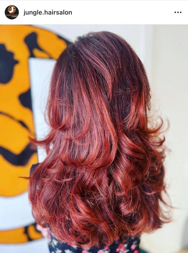 burgundy red butterfly haircut