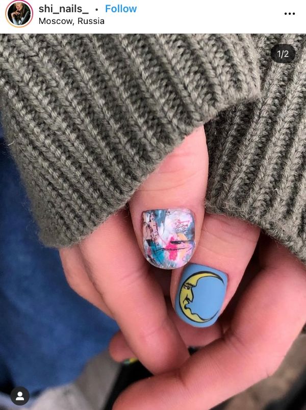 blue nail art design for boys and men