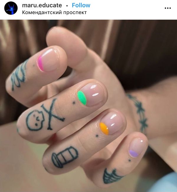 half-moon colorful men's nails