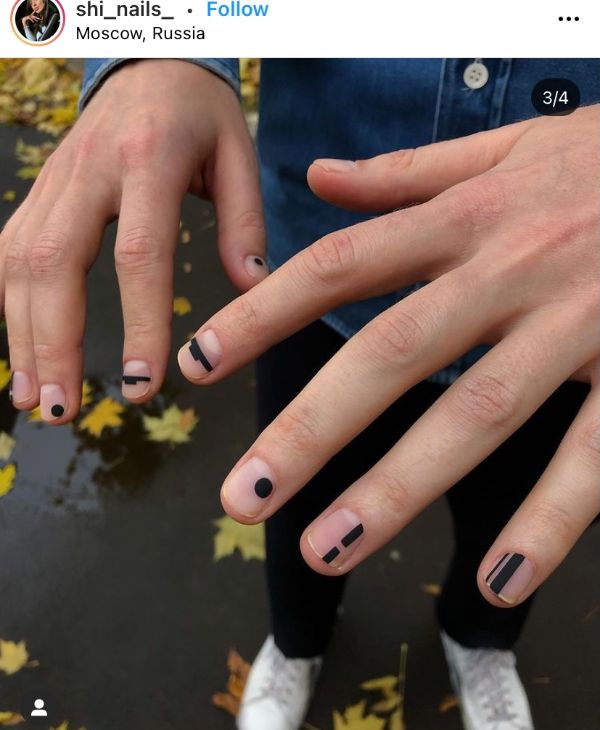 men's nails design with dots and black lines