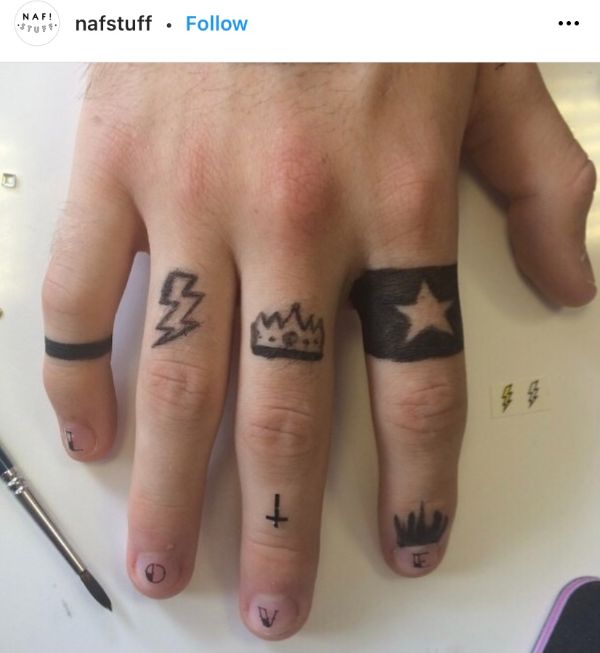 hand tattoos and male nail design with letters