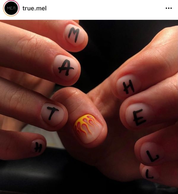 boys nail design with fire flames