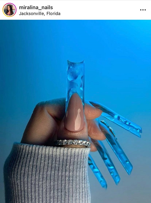 clear blue nails long