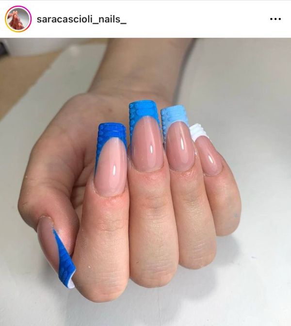 blue French nail design