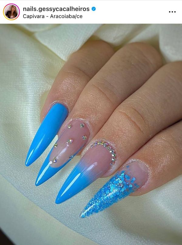 stiletto long blue nails