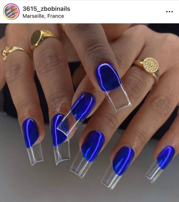 long dark blue clear nails