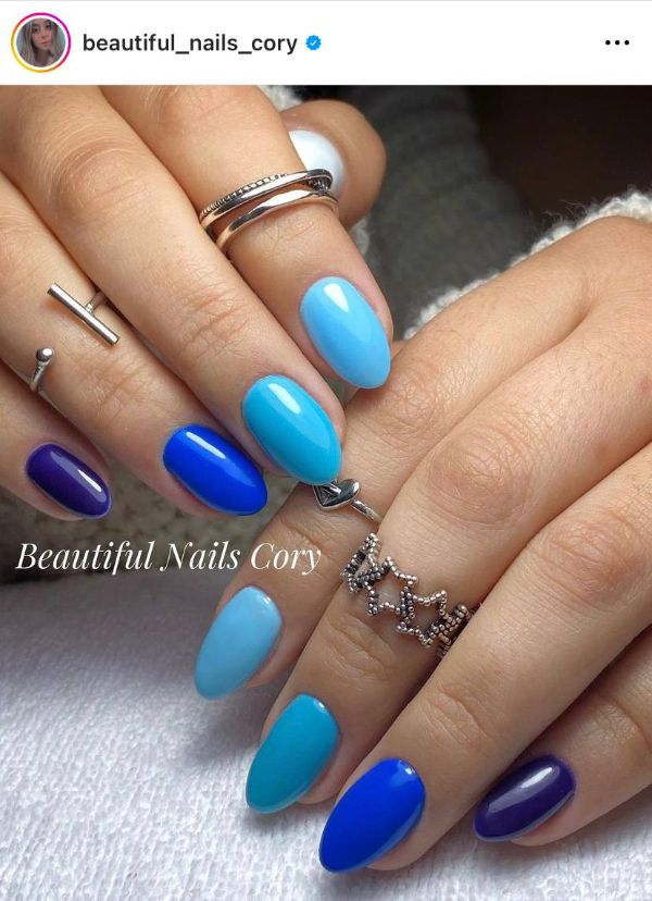 from dark to light blue nails
