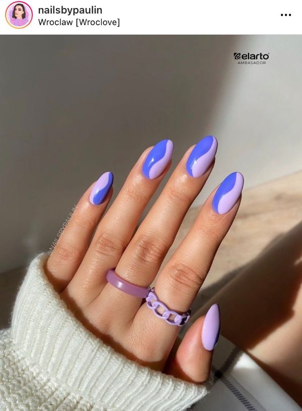 half light purple half blue nail design