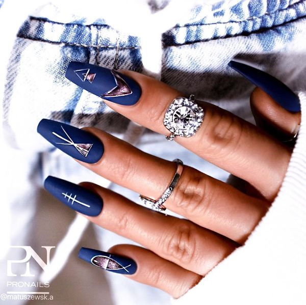 dark blue bohemian style nails
