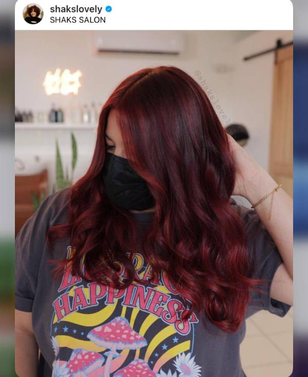 Cherry Hair Color with Light Strands