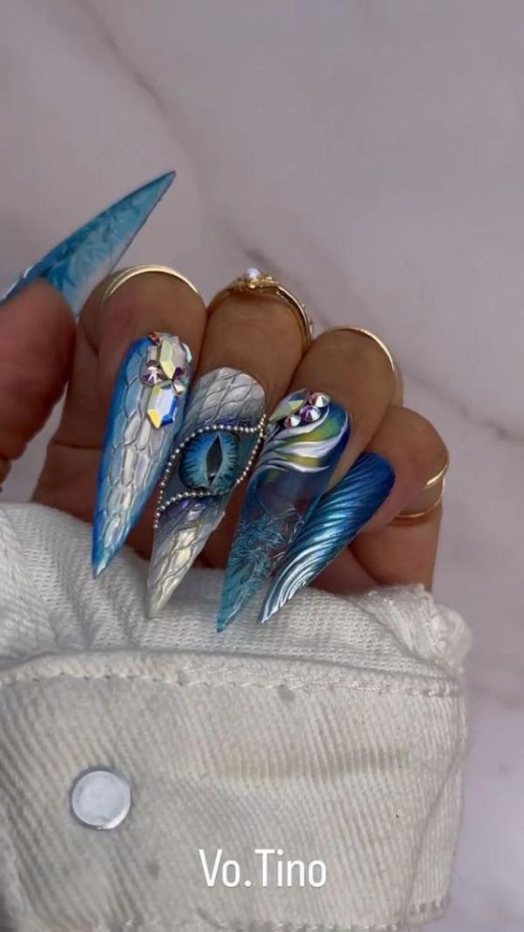 icy-blue dragon nails