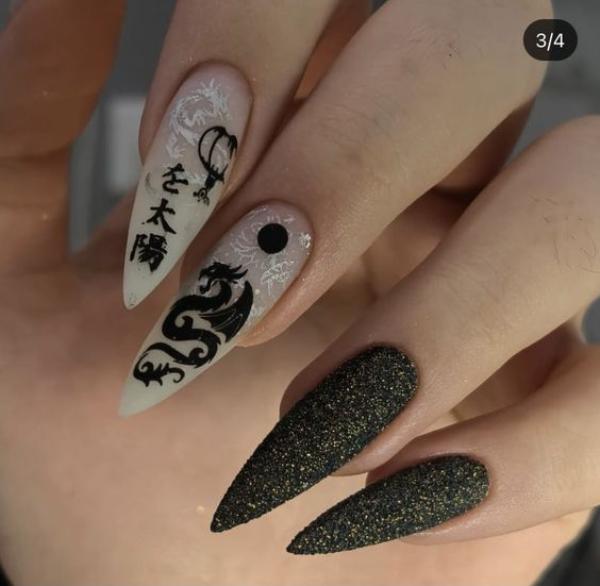 dragon nails beige and black