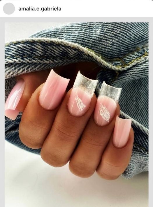 pink French glass nails