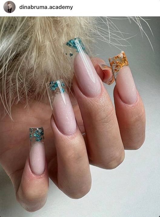 French glass nails with dry flowers