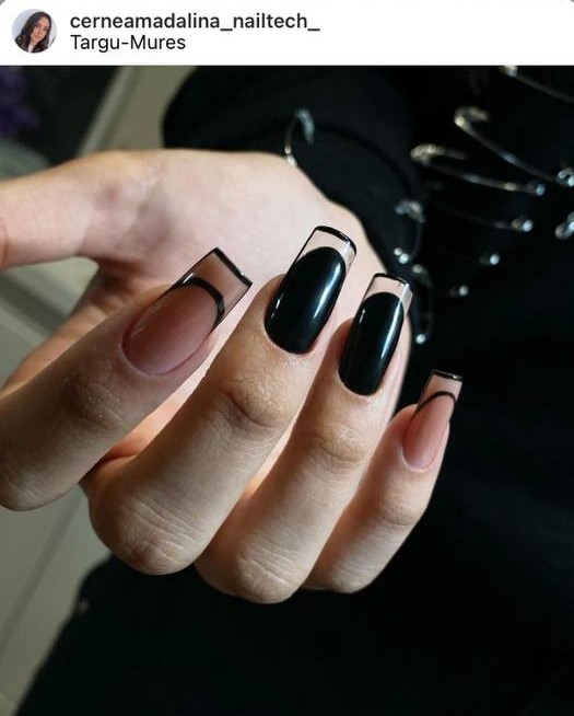 black rock French glass nails