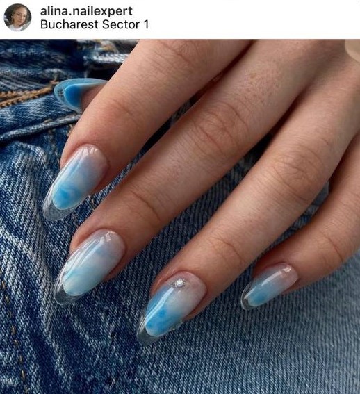 sky blue French glass nails