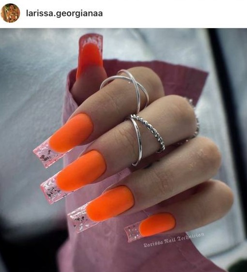 orange French glass nails