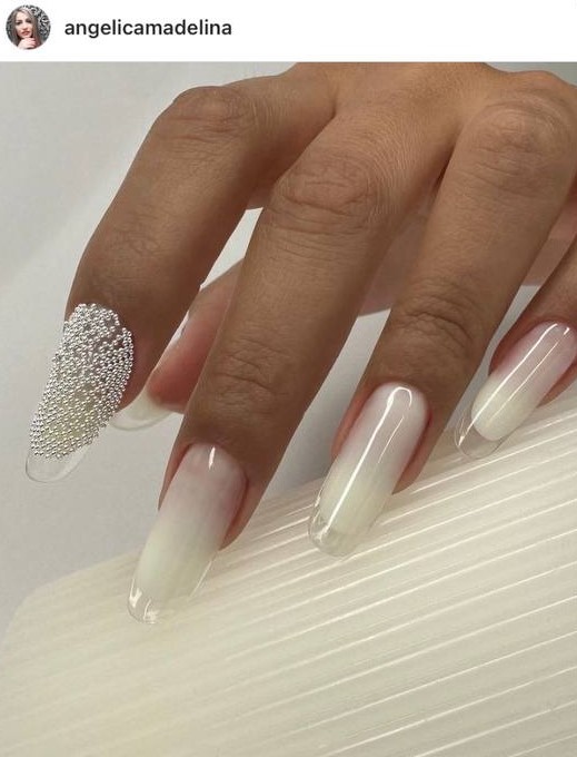 French glass nails with metallic caviar design