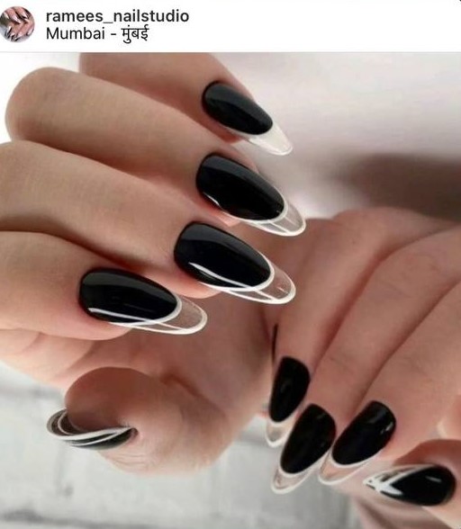 French glass nails black and white